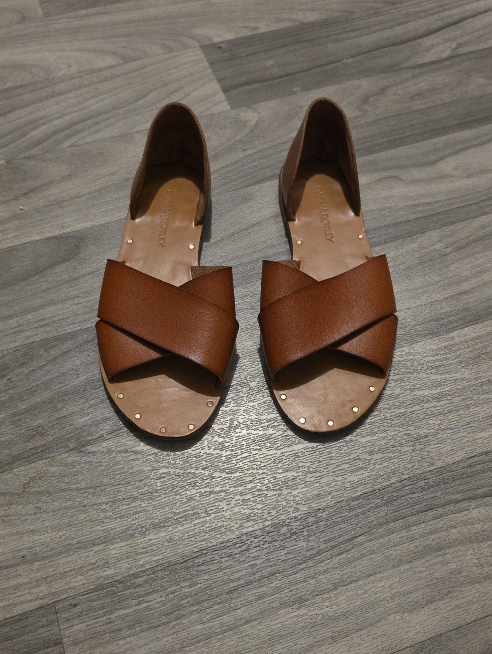 CYNTHIA ROWLEY Women's Brown Leather Crisscross Slide Sandals Size 9.5